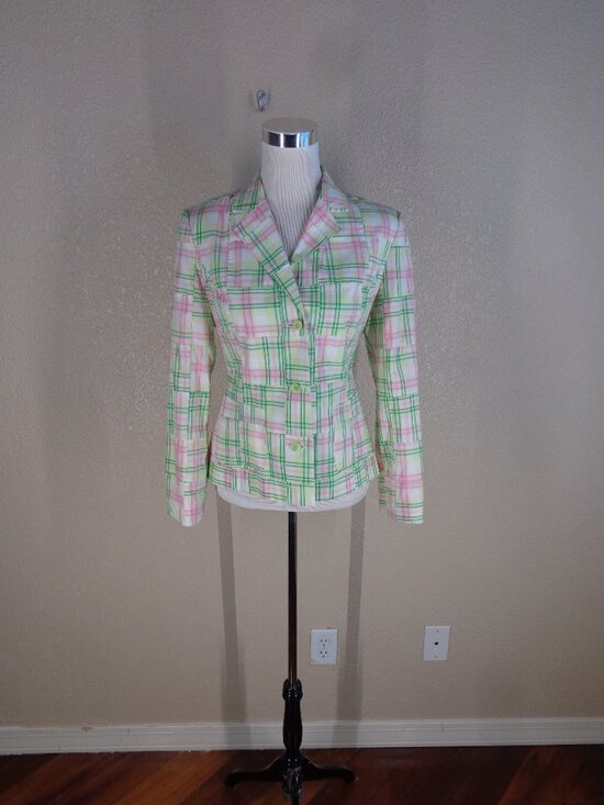 Lilly Pulitzer Jackets & Blazers - Classic Lily Pulitzer Cotton Plaid Blazer, Lined Pink and Green sz 8